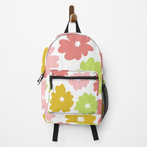 Item preview, Retro Uneven Flowers Light Green Ocher Pink Mallow Petals White Background Home Decor designed and sold by Little Joys Art.