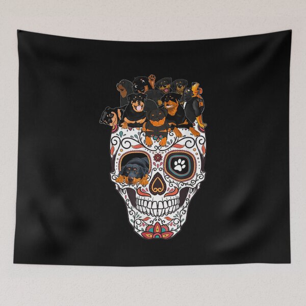 Item preview, cute sugar skull dog rottweiler skull halloween designed and sold by ahinnlaree.