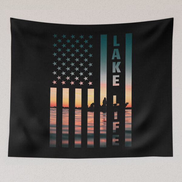 Artikelvorschau, Lake Life Fisherman Sunset American Flag Bass Fishing Boat entworfen und verkauft von GeorgeArutledg.