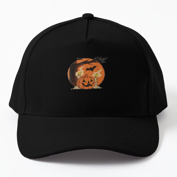 Vintage Pumpkin Scene Halloween Baseball Cap