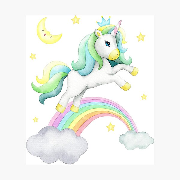 Aperçu de l'œuvre Clipart Licorne arc-en-ciel aquarelle créée et vendue par FineartLab.