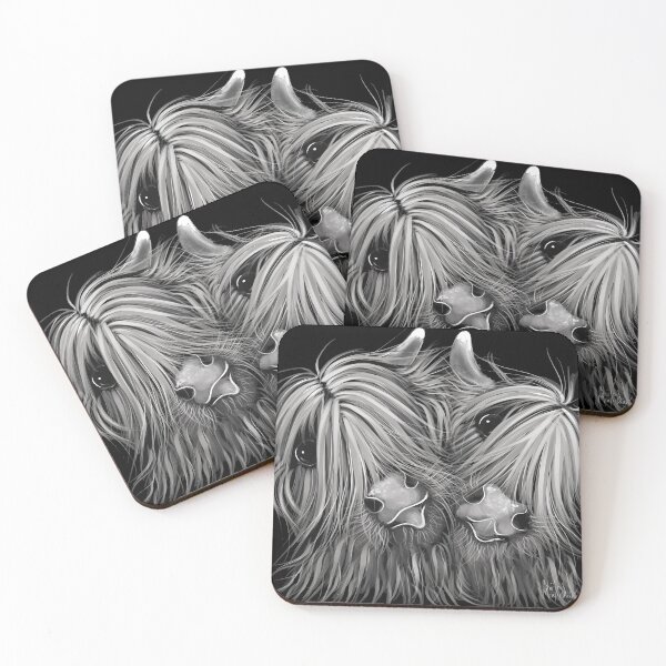 Item preview, Scottish Highland Cow PRiNT ' RHuBaRB & GiNGeR B&W ' by Shirley MacArthur designed and sold by Shirley MacArthur Art.