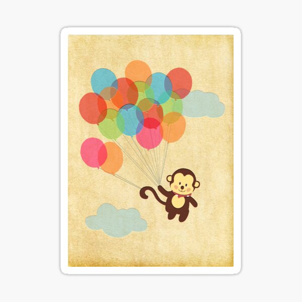 Item preview, Adorable Monkey Flying Away with Balloons  designed and sold by RumourHasIt.