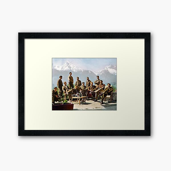 Dick Winters and his Easy Company lounging at Eagle's Nest, Hitler's former residence in the Bavarian Alps, 1945.  Framed Art Print