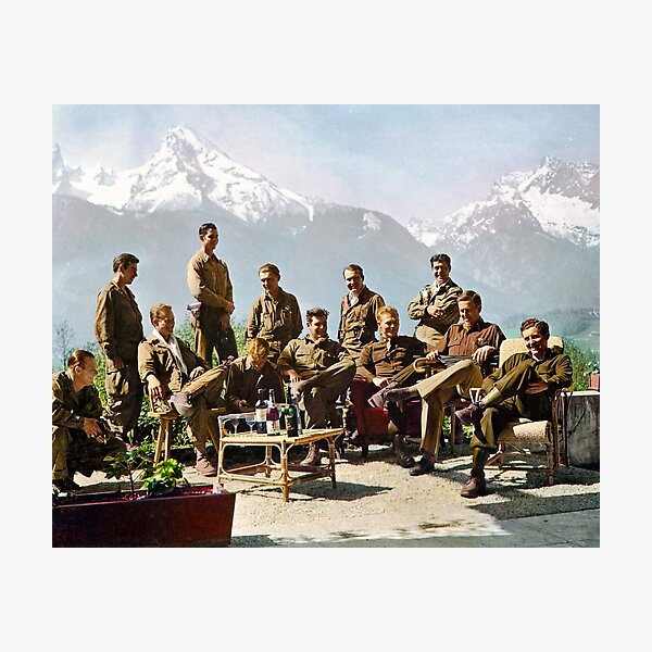 Dick Winters and his Easy Company lounging at Eagle's Nest, Hitler's former residence in the Bavarian Alps, 1945.  Photographic Print