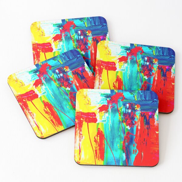 Item preview, Technicolor abstract art work - acrylic painting -  red, blue, teal, yellow and white designed and sold by hasbeenz.