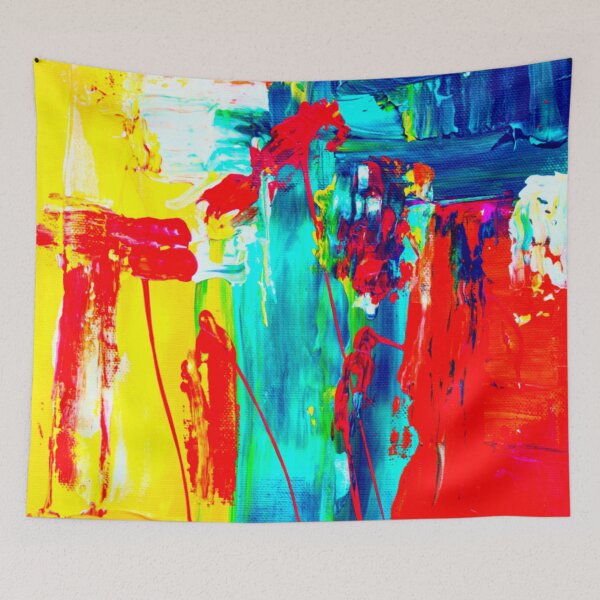 Item preview, Technicolor abstract art work - acrylic painting -  red, blue, teal, yellow and white designed and sold by hasbeenz.