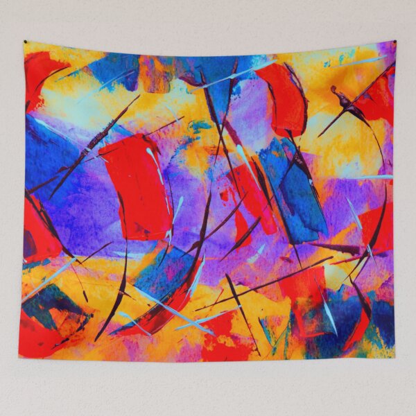 Item preview, Technicolor abstract art work - acrylic painting -  red, blue,aqua, black and orange designed and sold by hasbeenz.