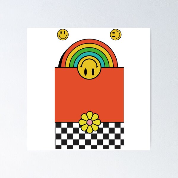 Item preview, Orange background, yellow smiley daisy colorful pop designed and sold by Queengood.
