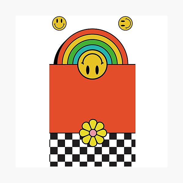 Item preview, Orange background, yellow smiley daisy colorful pop designed and sold by Queengood.