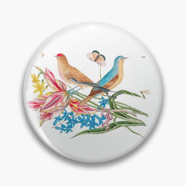Artikelvorschau, Vintage orange Vögel, blauer Vogel und süße Insekten mit Aquarell blühenden Blumen, Tulpen und anderen Kunstwerken entworfen und verkauft von wackodesign.