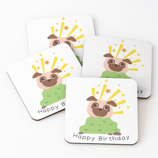Item preview, Happy Birthday With Funny Pug Hidden Behind Green Grass designed and sold by kucingmaikan.
