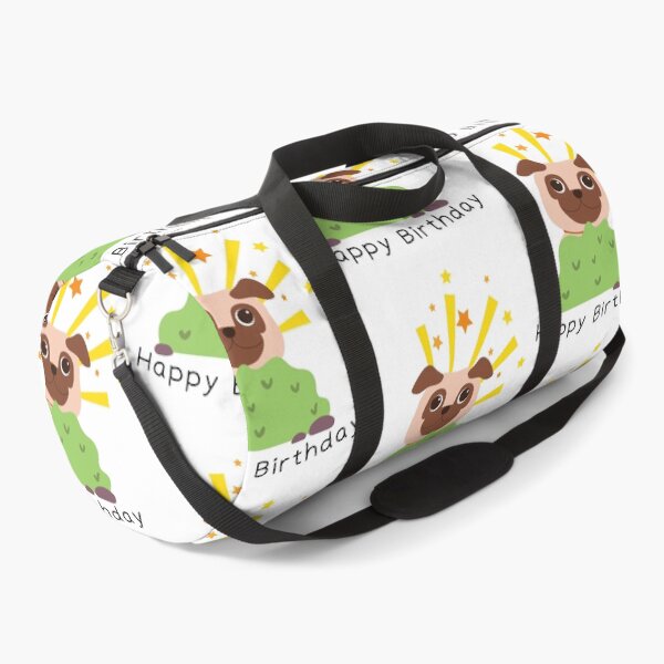 Item preview, Happy Birthday With Funny Pug Hidden Behind Green Grass designed and sold by kucingmaikan.