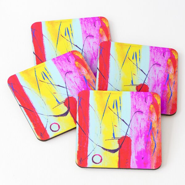 Item preview, Technicolor abstract art work - acrylic painting -  red, blue,pink, white and yellow designed and sold by hasbeenz.