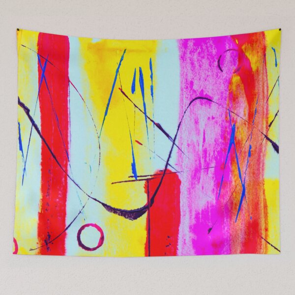 Item preview, Technicolor abstract art work - acrylic painting -  red, blue,pink, white and yellow designed and sold by hasbeenz.