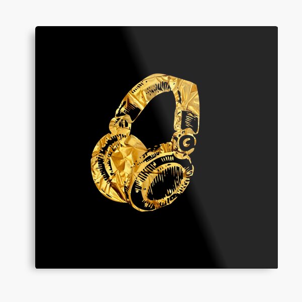 Gold Headphones Metal Print