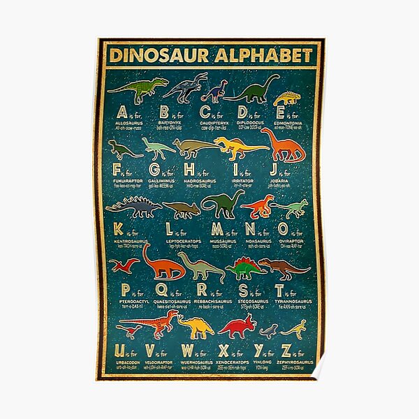 Alphabet Dinosaur Retro Teal Poster