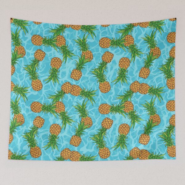 Item preview, Pineapple Floating On The Ocean Tropical Seamless Pattern Hand Drawn Design designed and sold by mituturi.