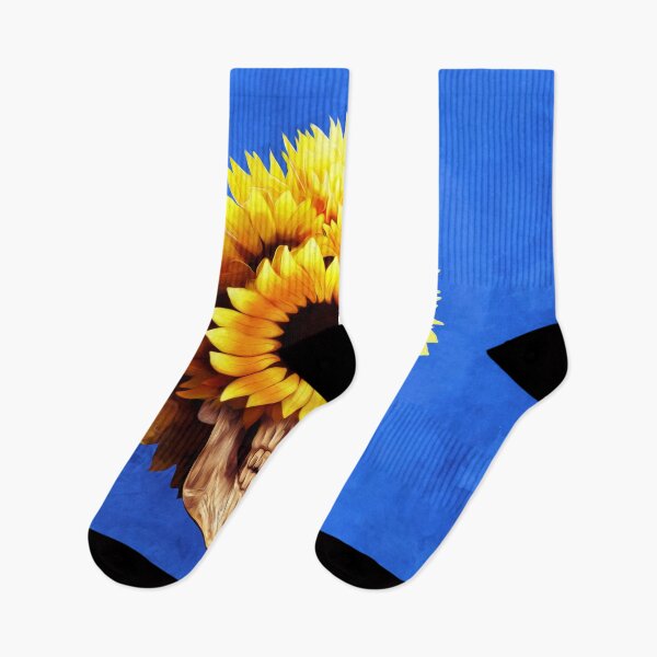 Item preview, Skull and sunflowers with blue background designed and sold by Svitac.