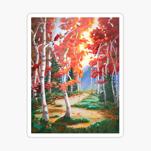 Autumn Trees with Cardinals Sticker