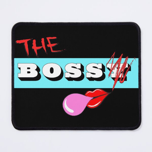 Item preview, The Bossy Boss (With Lips, Blue Banner, Black Background) designed and sold by SaraMargolis.