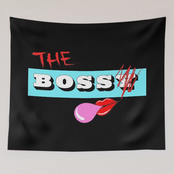 Item preview, The Bossy Boss (With Lips, Blue Banner, Black Background) designed and sold by SaraMargolis.