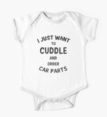 cuddling and ordering car parts Short Sleeve Baby One-Piece