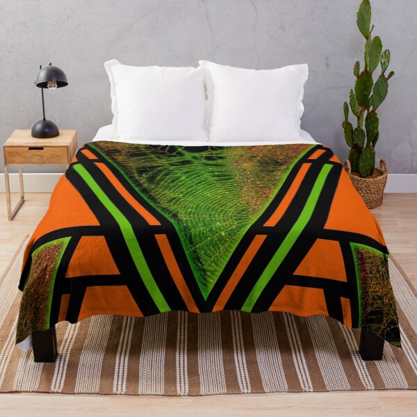 Item preview, 80s cobweb pattern in green orange - halloween goth designed and sold by Xarah.