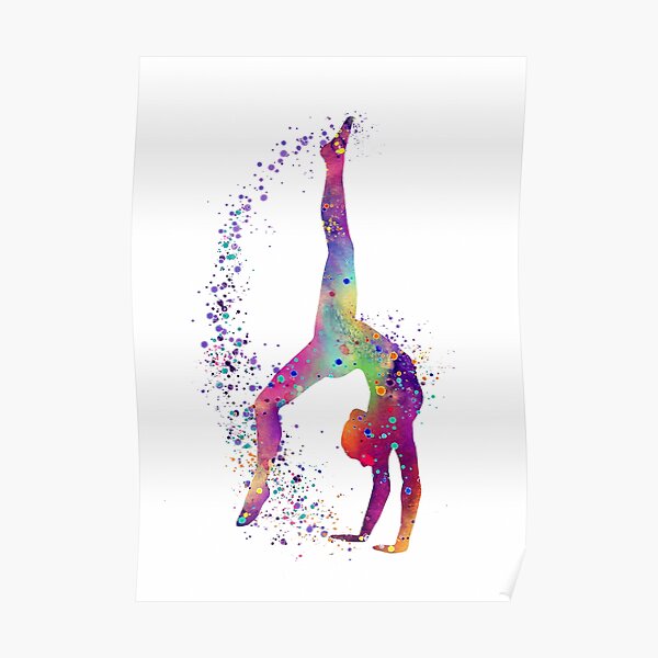 Gymnastics Tumbling Girl Watercolor Silhouette Poster