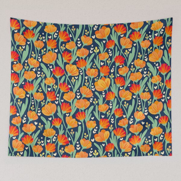 Aperçu de l'œuvre Champ de coquelicots orange - Fond bleu marine créée et vendue par Studio-Ithelda.