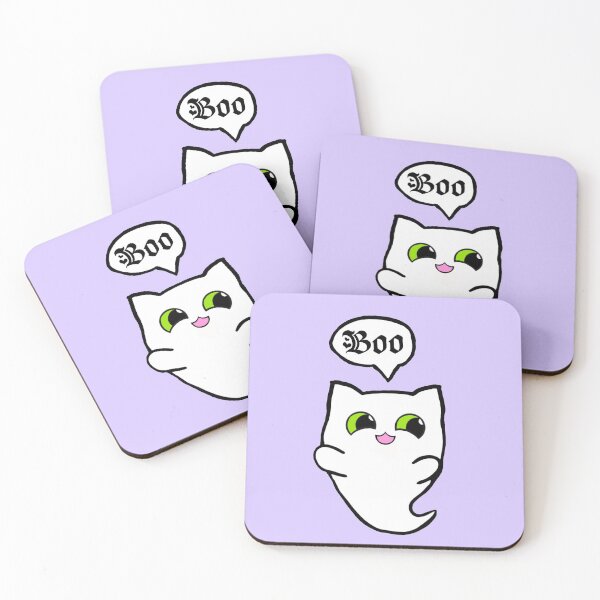 Item preview, Cute halloween ghost boo cat kawaii chibi designed and sold by NerdyChibi.