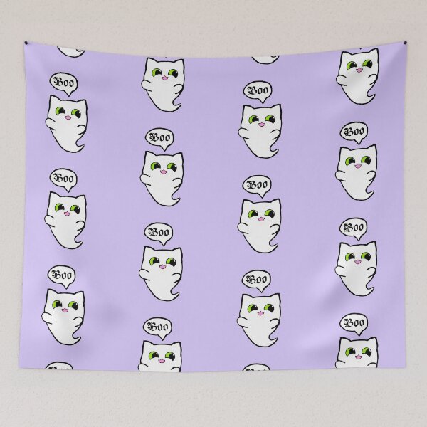 Item preview, Cute halloween ghost boo cat kawaii chibi designed and sold by NerdyChibi.