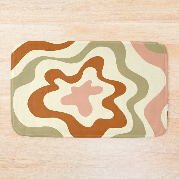 Floral Pattern in Coral Red, Navy Blue and Aqua Bath Mat by Lena