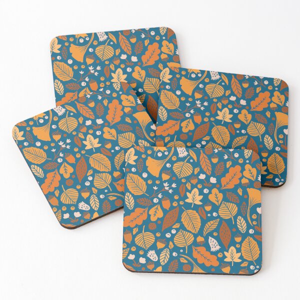 Item preview, Autumn Leaves on Blue designed and sold by latheandquill.