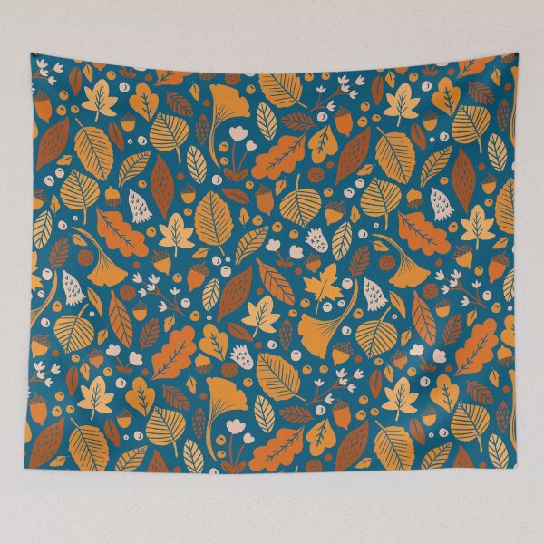 Item preview, Autumn Leaves on Blue designed and sold by latheandquill.