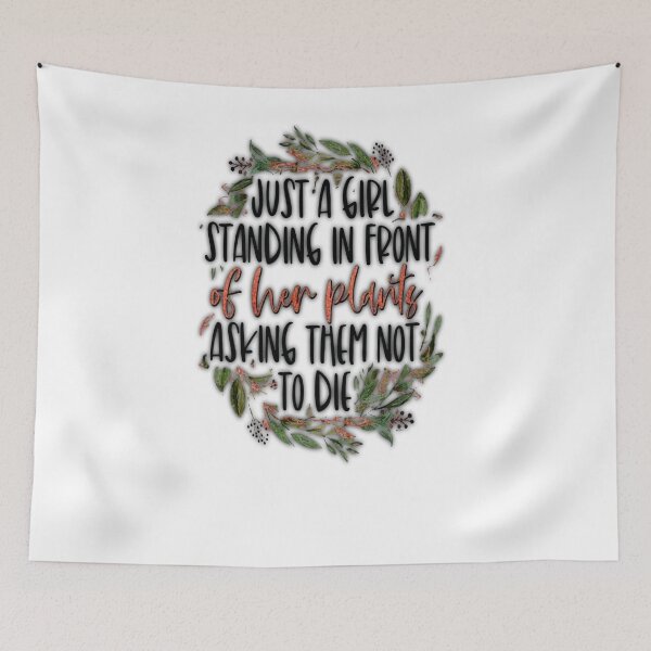 Item preview, Girl standing infront of her plants asking them not to die designed and sold by Amna-and-co.