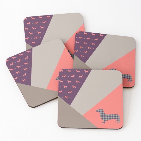Item preview, Dachshund Coral Pink and Purple Abstract Patchwork designed and sold by Kittys-Art.