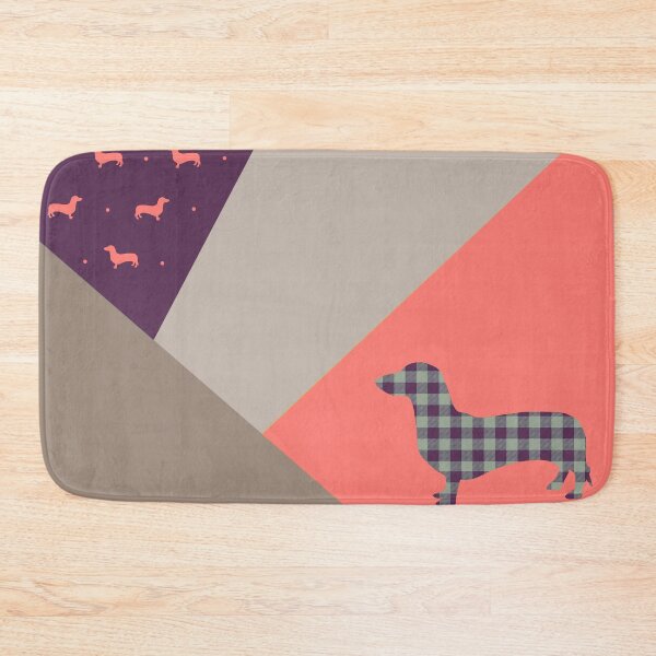 Item preview, Dachshund Coral Pink and Purple Abstract Patchwork designed and sold by Kittys-Art.
