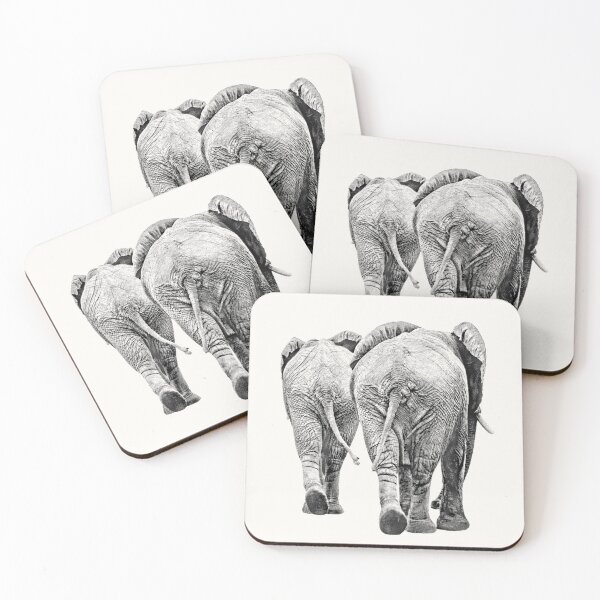 Item preview, Elephant Pair Full Figure Rear View in Black and White designed and sold by Scotch Macaskill.