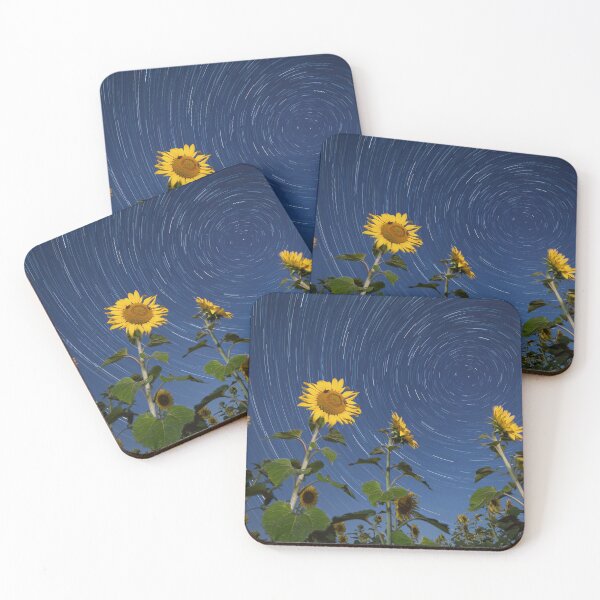 Item preview, Sunflowers lit by moonlight against startrail designed and sold by Lukasz Szczepanski.