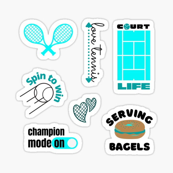 Tennis Racket Spin Ball Court Champion Bagel Sticker Pack Vibrant Blue Sticker