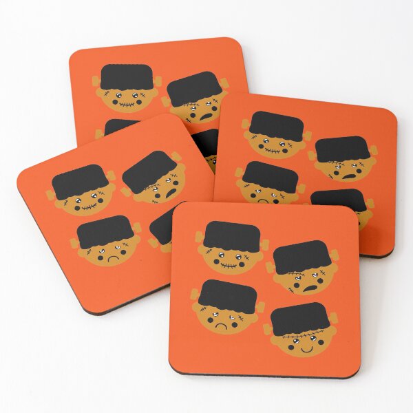 Item preview, Mustard & Fire Orange Cute Frankenstein Faces Pattern designed and sold by Jelly Turnip.