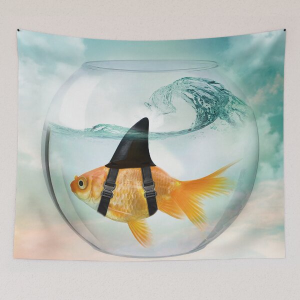 Item preview, Goldfish with a Shark Fin Riding a Wave in a Fish Bowl designed and sold by Vin  Zzep.