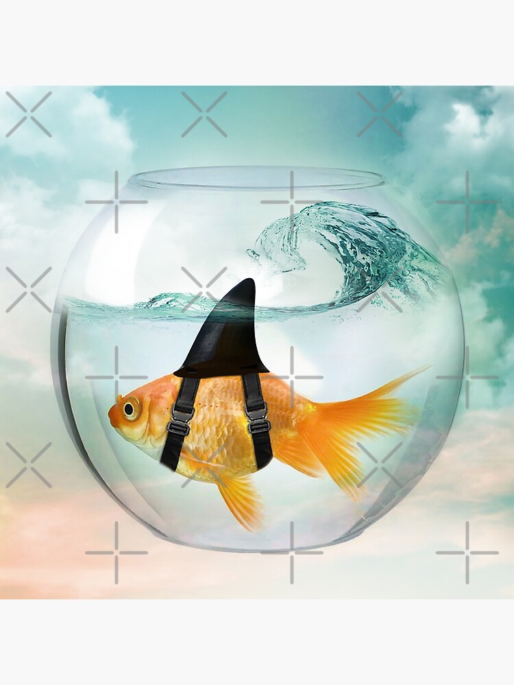 Goldfish with a Shark Fin Riding a Wave in a Fish Bowl Poster for