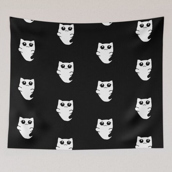 Item preview, Cute halloween ghost happy cat kawaii chibi designed and sold by NerdyChibi.