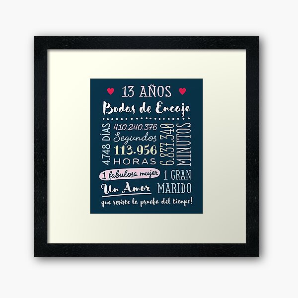 Bodas de Encaje 13 años Aniversario de Boda Regalo Framed Art Print for  Sale by betternotes