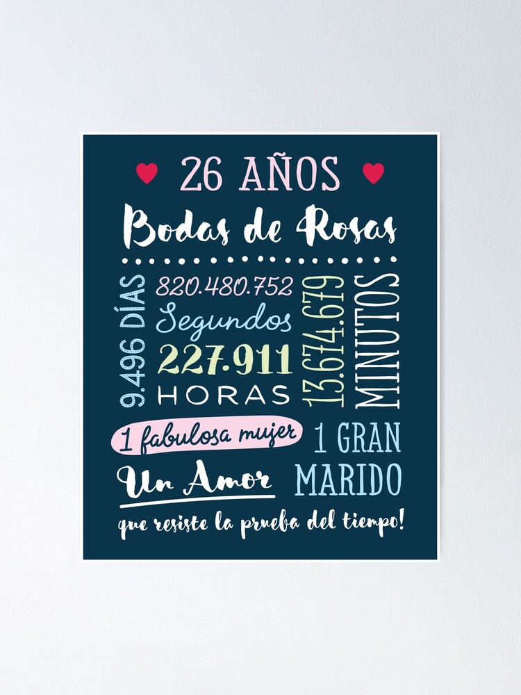 Bodas de Rosas 26 años Aniversario de Boda Regalo Poster for Sale by  betternotes