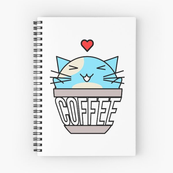 Item preview, Gato feliz en taza de café con corazón de texto deformado en la cabeza azul designed and sold by CoffeewithKitty.