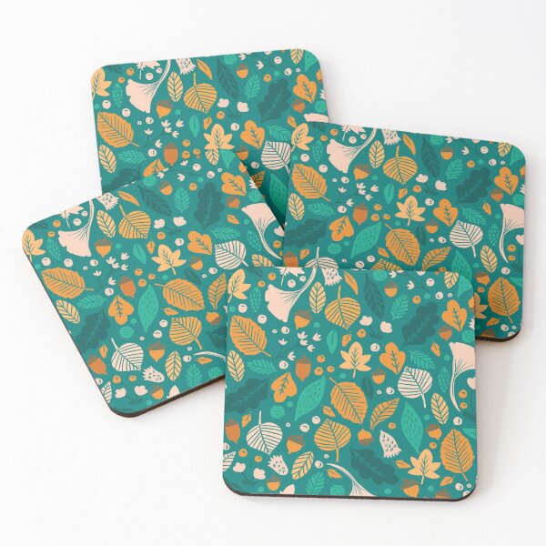 Item preview, Autumn Leaves on Teal designed and sold by latheandquill.