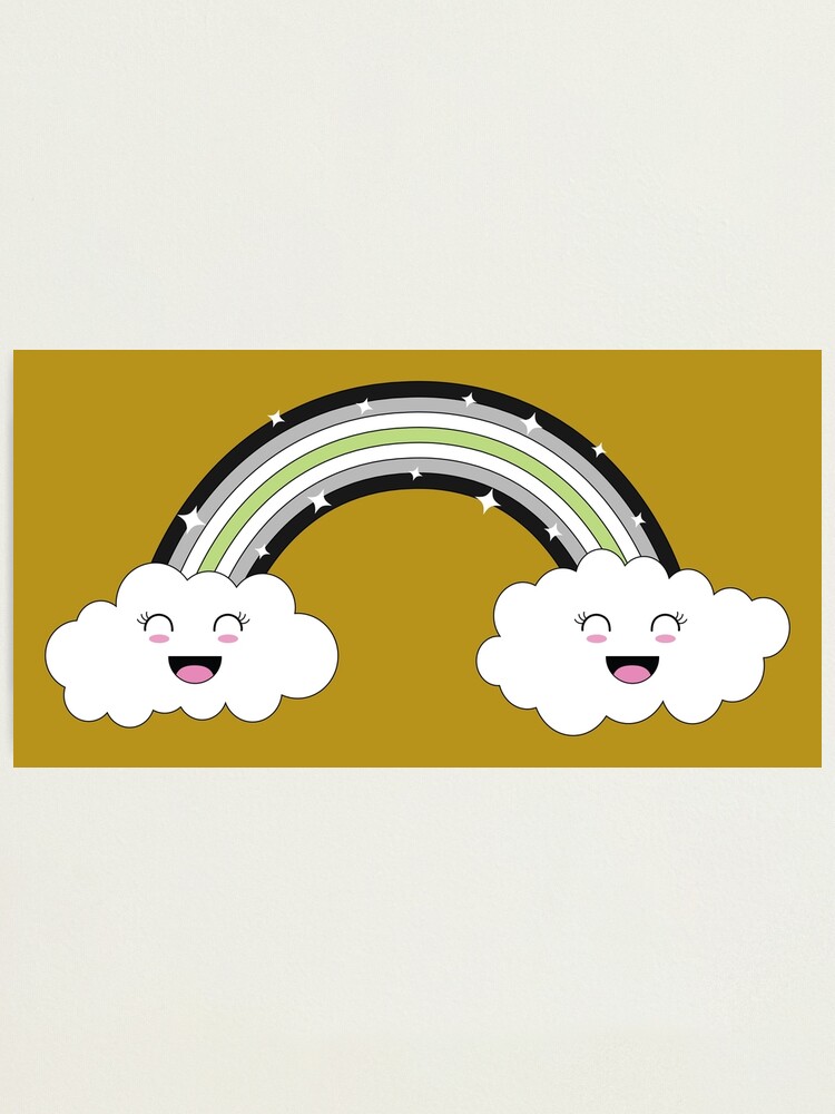 Kawaii Rainbow And Clouds Agender Pride Flag Photographic Print By